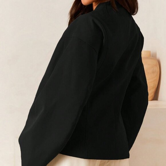 Black Casual Women's Drop Shoulder Long Sleeve Jacket - Picture 2 of 5